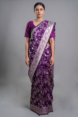 Purple Art Silk Woven Jaal Saree