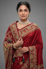 Maroon Gaji Silk Traditional Gharchola Saree with Tassles