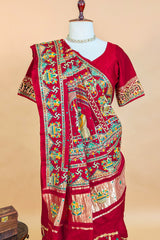 Maroon Gaji Silk Traditional Checks Gharchola Saree with Embroidery