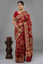 Maroon Gaji Silk Traditional Checks Gharchola Saree