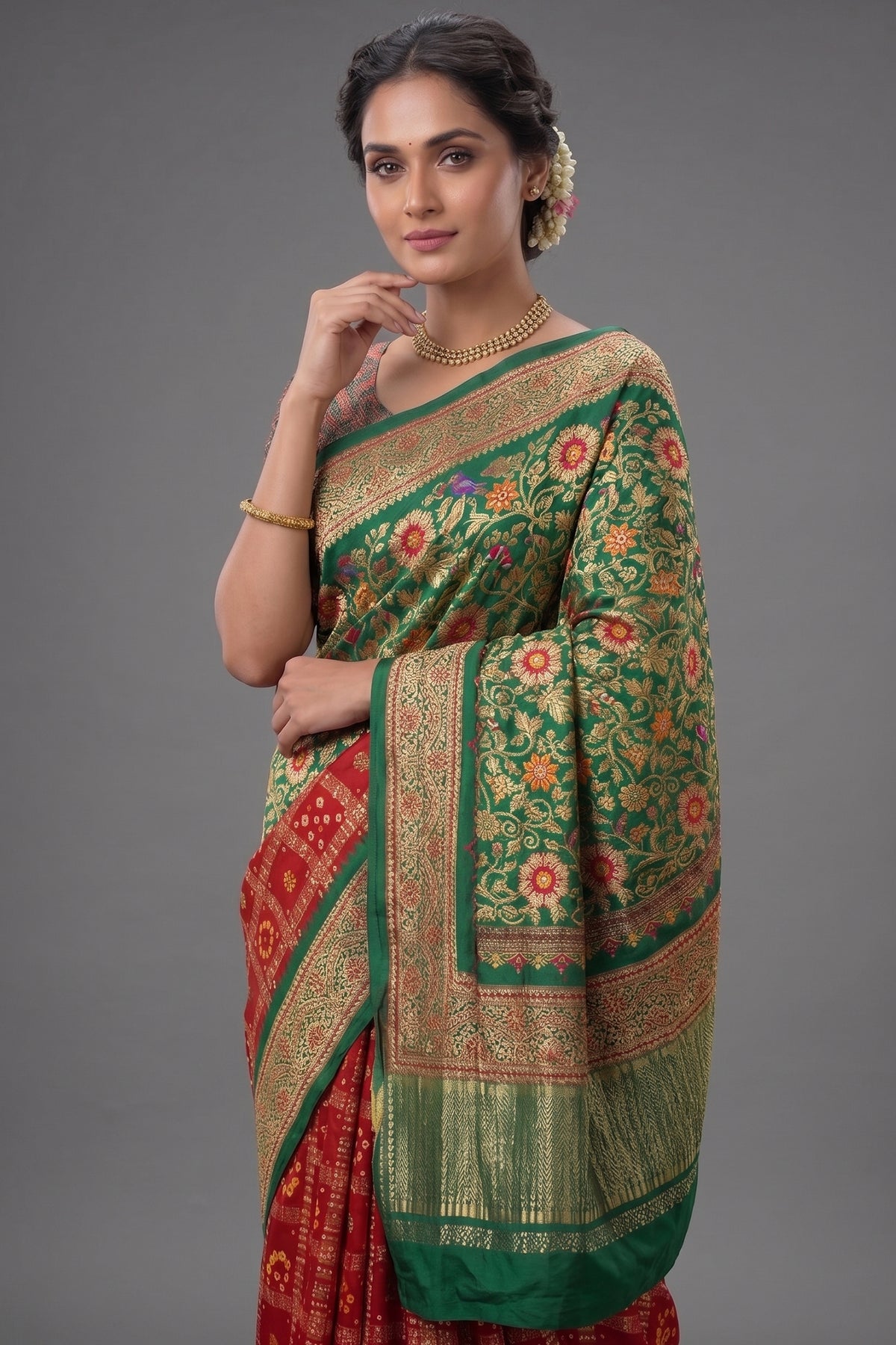 Maroon Gaji Silk Traditional Gharchola Saree with Embroidery
