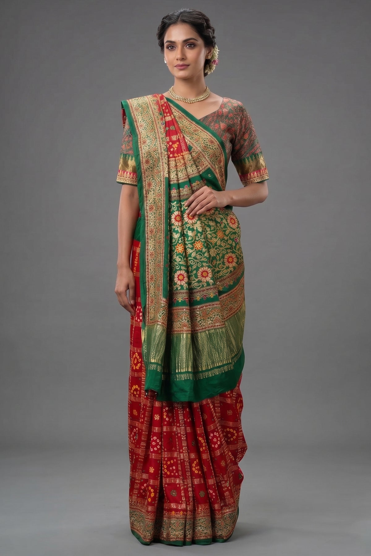 Maroon Gaji Silk Traditional Gharchola Saree with Embroidery