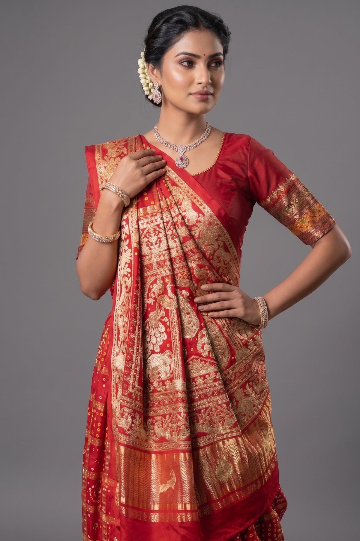 Maroon Gaji Silk Traditional Gharchola Saree with Embroidery
