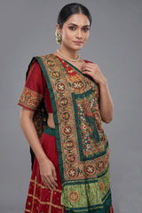Maroon Gaji Silk Swastik Motif Traditional Gharchola Saree with Embroidery
