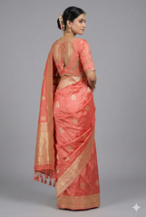 Peach Tissue Silk Woven Saree with Handwork Readymade Blouse