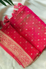 Pink Tissue Silk Woven Saree with Full Sleeved Handworked Readymade Blouse