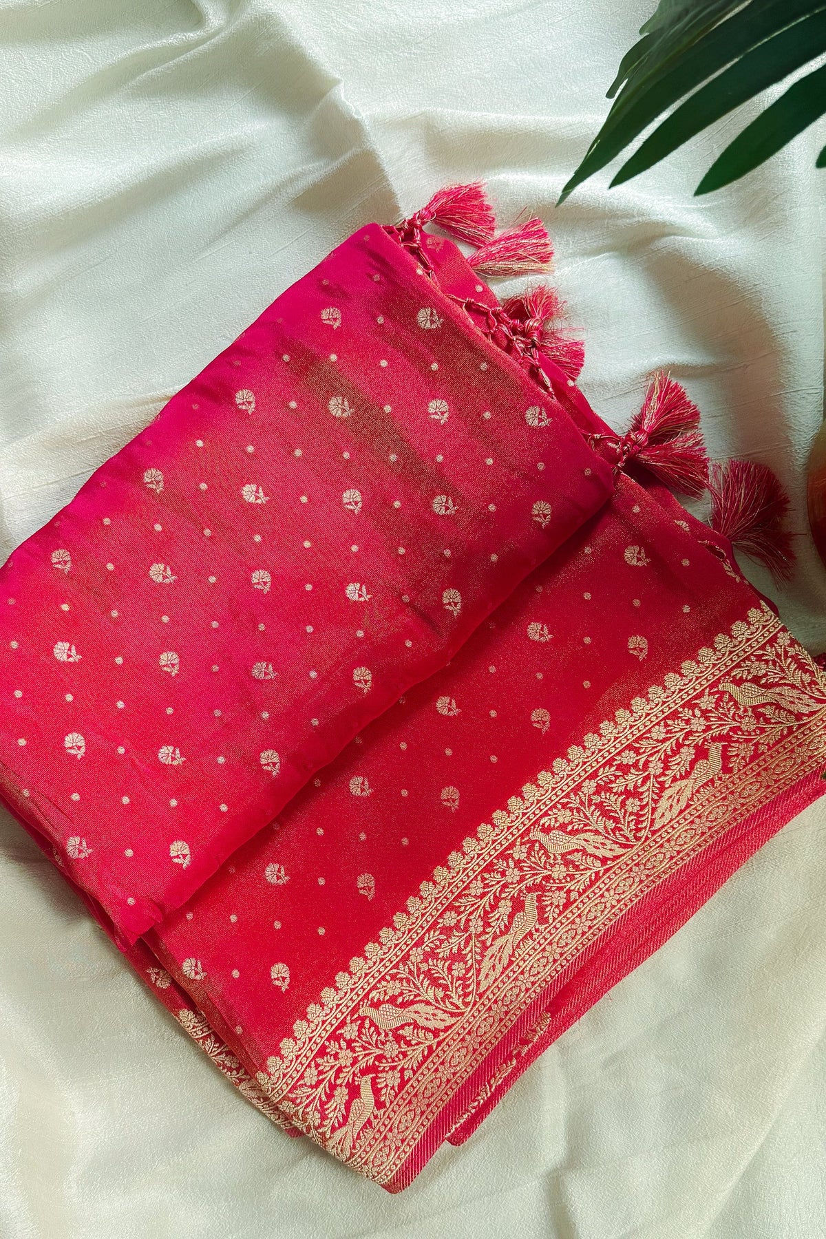 Pink Tissue Silk Woven Saree with Full Sleeved Handworked Readymade Blouse