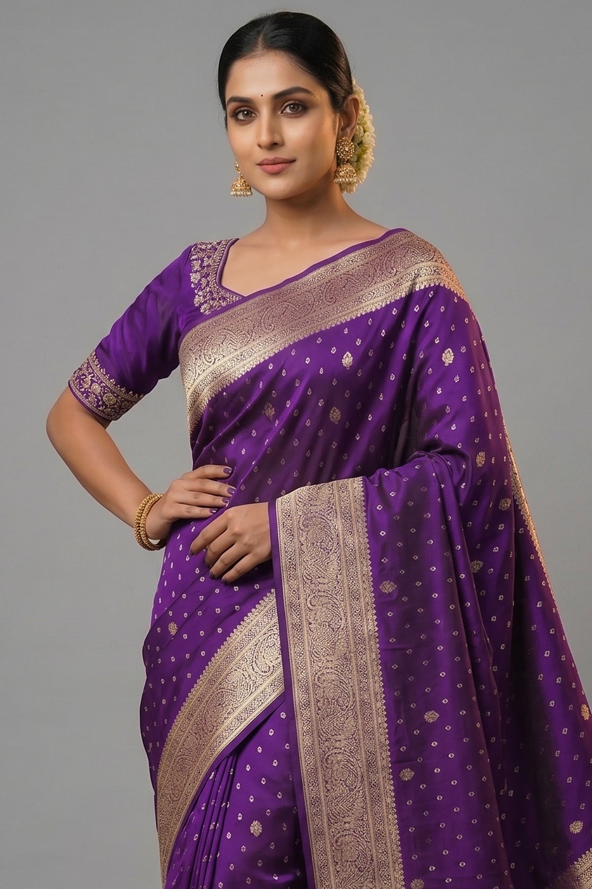 Purple Dola Silk Woven Saree with Handworked Readymade Blouse