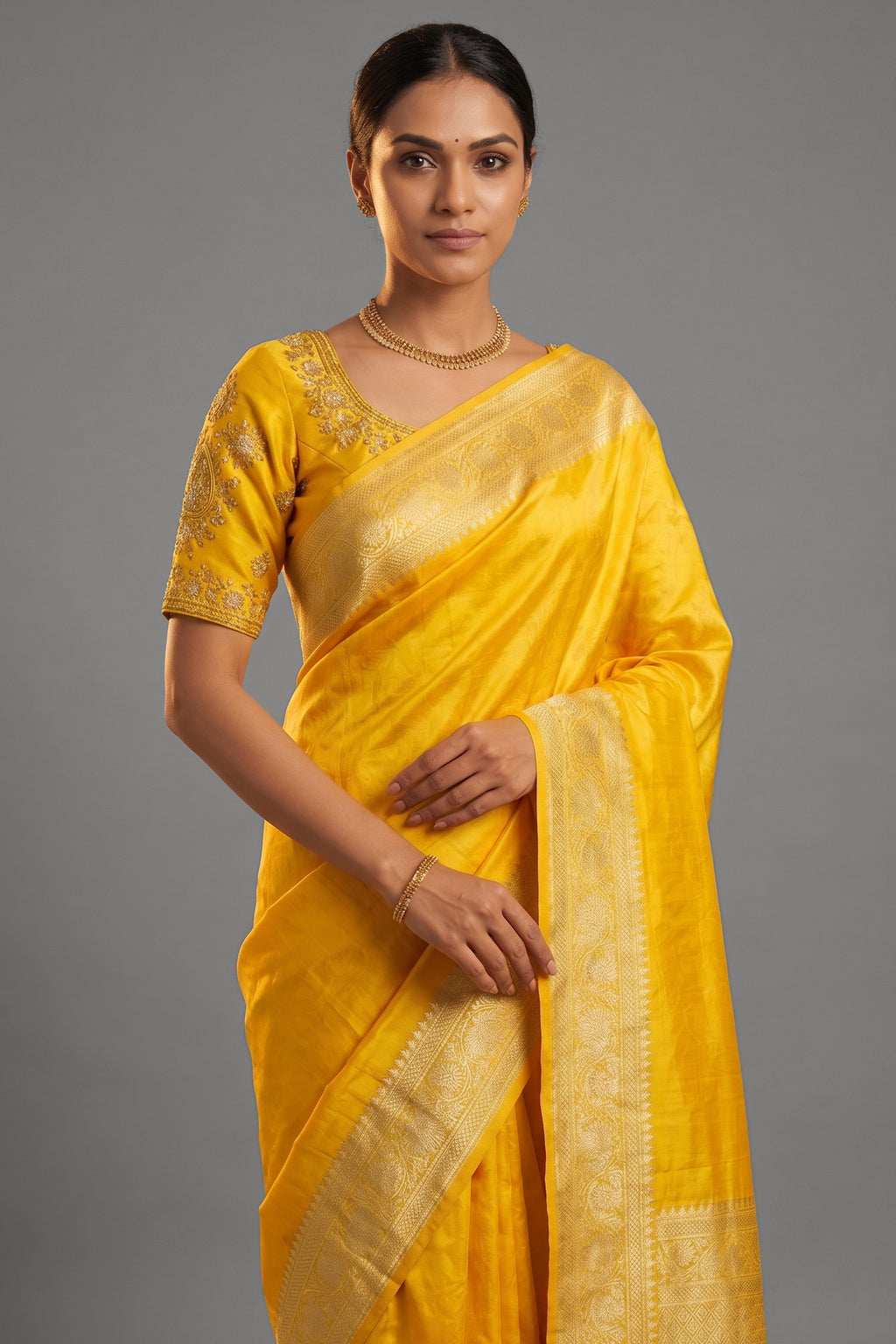 Yellow Tissue Silk Saree with Readymade Blouse