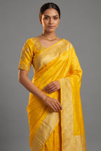 Yellow Tissue Silk Saree with Readymade Blouse