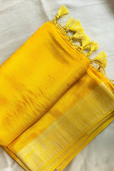 Yellow Tissue Silk Saree with Readymade Blouse