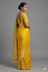 Yellow Tissue Silk Saree with Readymade Blouse