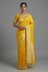 Yellow Tissue Silk Saree with Readymade Blouse