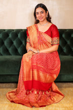 Maroon Georgette Bandhej Saree with Real Zari Kadva Weaving