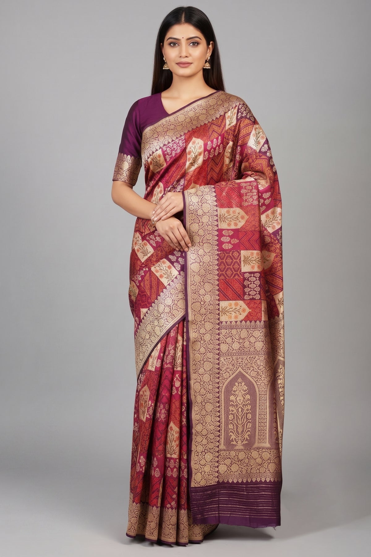 Purple Banarasi Silk Real Zari Kadva Woven Saree