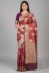 Purple Banarasi Silk Real Zari Kadva Woven Saree