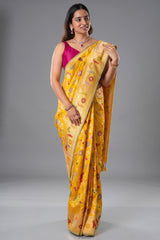 Yellow Banarasi Silk Real Zari Kadva Woven Saree