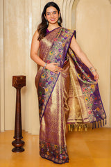 Golden and Purple Tissue Silk Woven Saree with Paithani Border and Pallu