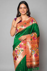 Green Silk Traditional Saree with Paithani Border and Pallu