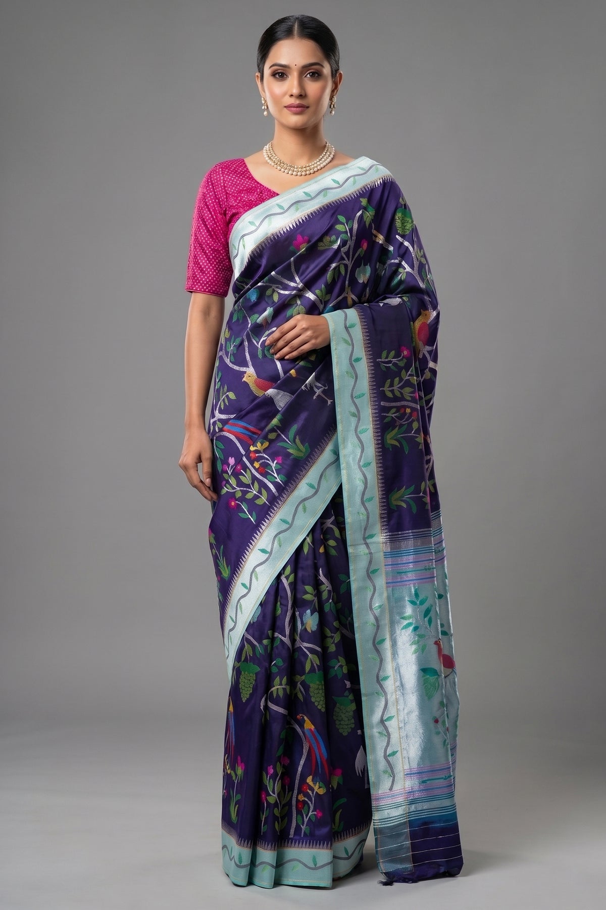 Blue Silk Traditional Paithani Saree