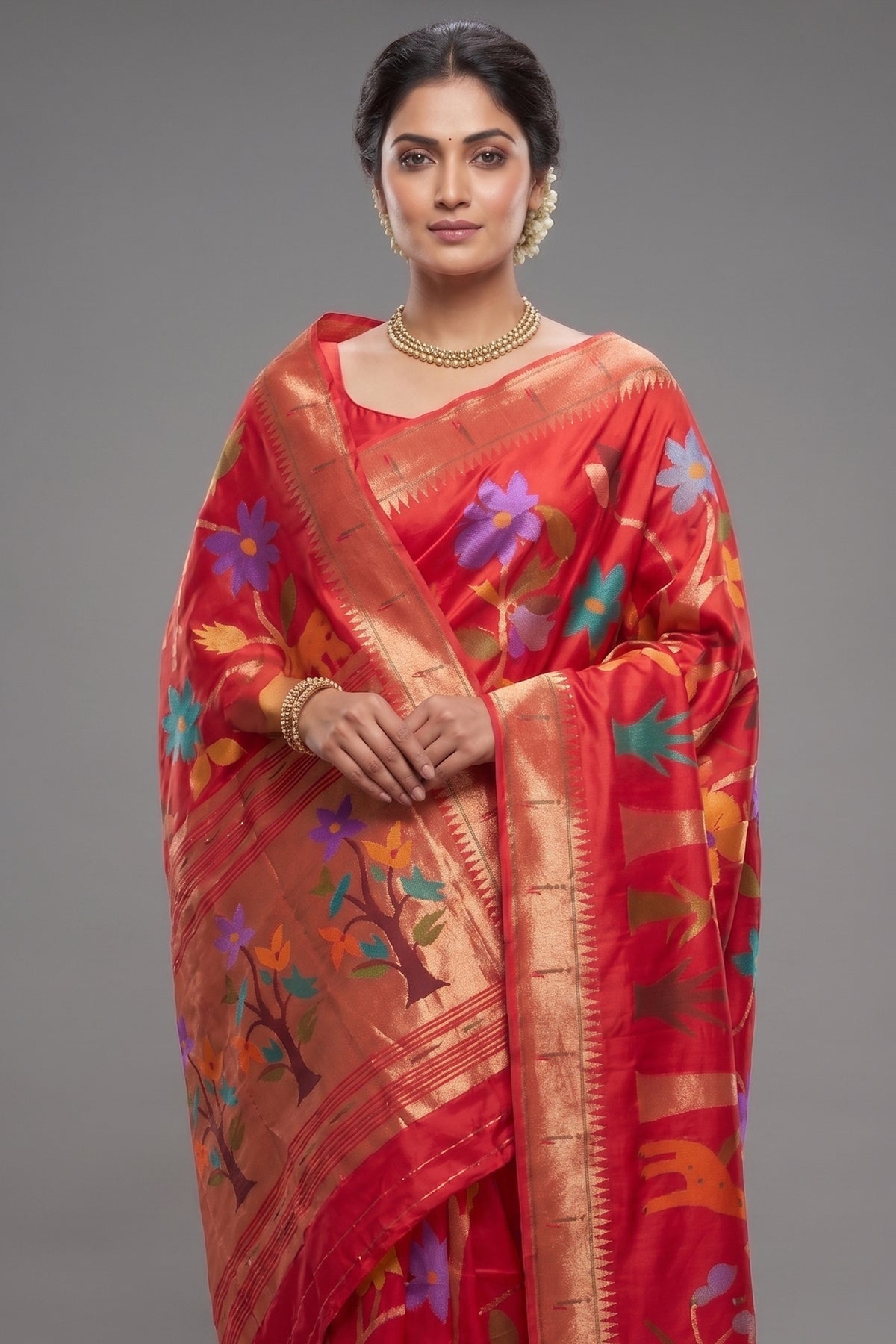 Red Silk Traditional Paithani Woven Saree