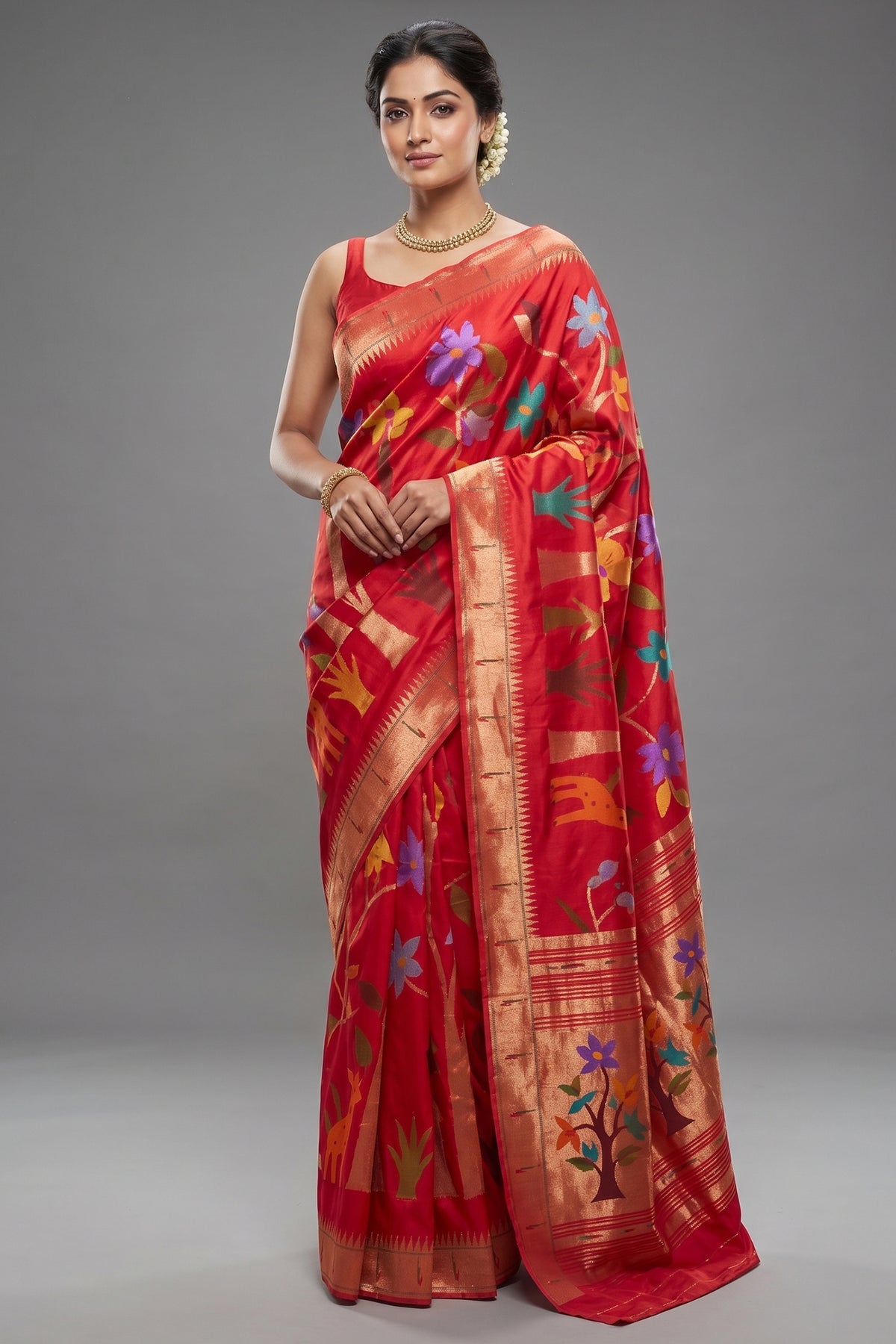 Red Silk Traditional Paithani Woven Saree