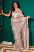 Peach Tissue Organza Sequin Cutdana Worked Designer Saree