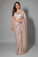 Peach Tissue Organza Sequin Cutdana Worked Designer Saree