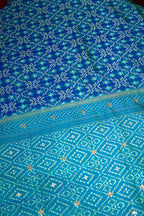 Turquoise Blue Silk Patola Saree with Zardosi Sequin Worked Scallop Border