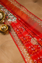 Off White Silk Traditional Patola Saree with Gota Work