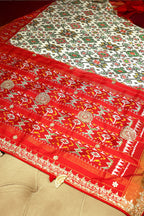 Off White Silk Traditional Patola Saree with Gota Work