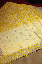 Yellow Banarasi Silk Traditional Woven Saree with Zardosi Gota Work