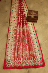Rani Pink Banarasi Silk All Over Woven Saree with Handwork