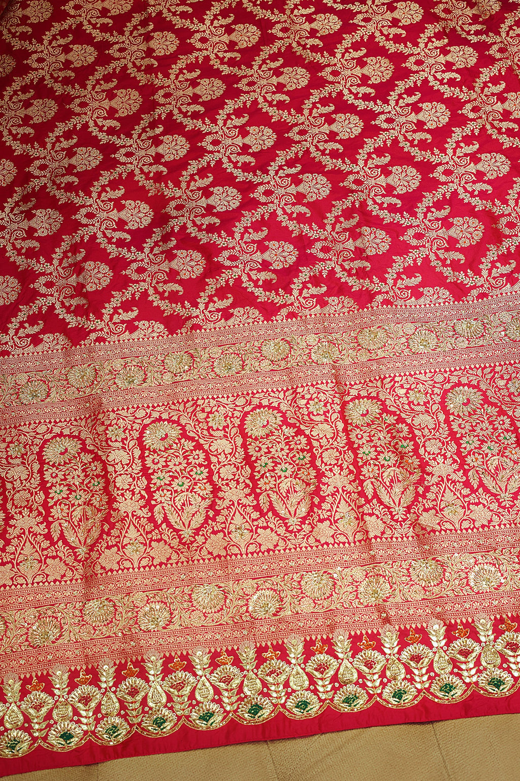 Rani Pink Banarasi Silk All Over Woven Saree with Handwork