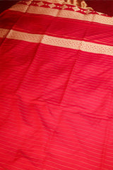 Red Banarasi Silk Traditional Checks Woven Saree