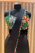 Black Lycra Net Beaded and Cutdana Worked Readymade Saree