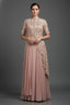 Pink Silk Mirror Cutdana Worked Pre Draped Saree with Asymmetrical Blouse