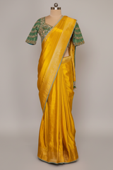 Yellow Dola Silk Woven Saree with Contrast Sequin Beaded Readymade Blouse