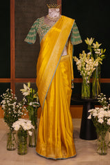 Yellow Dola Silk Woven Saree with Contrast Sequin Beaded Readymade Blouse