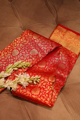 Red Kanchipuram Silk All Over Woven Traditional Saree