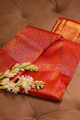 Pink and Red Dual Toned Kanchipuram Silk Woven Saree