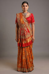 Mustard Yellow Gaji Silk Traditional Gharchola Saree with Contrast Pallu