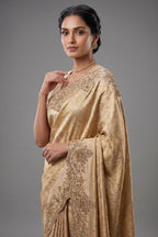 Golden Kanchipuram Tissue Silk traditional All Over Woven Saree with Zardosi Work Border
