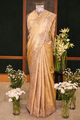 Golden Kanchipuram Tissue Silk traditional All Over Woven Saree with Zardosi Work Border
