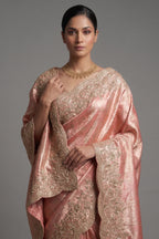 Light Pink Kanchipuram Tissue Traditional Woven Saree with Zardosi Work