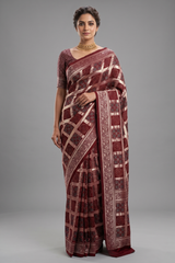 Red Modal Silk Checks Ajrakh Printed Saree