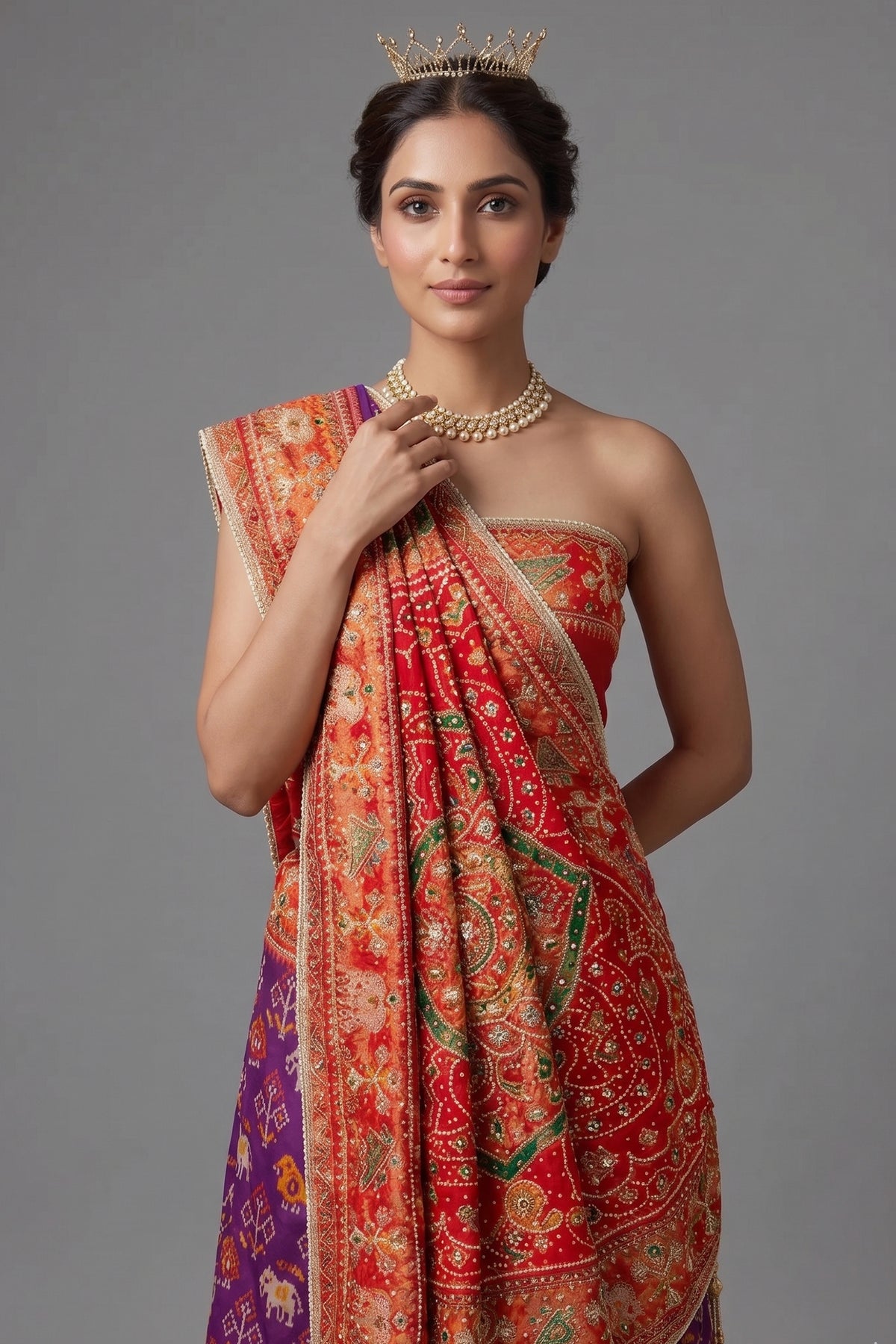 Purple Silk Woven Patola Saree with Handwork Pallu and Border