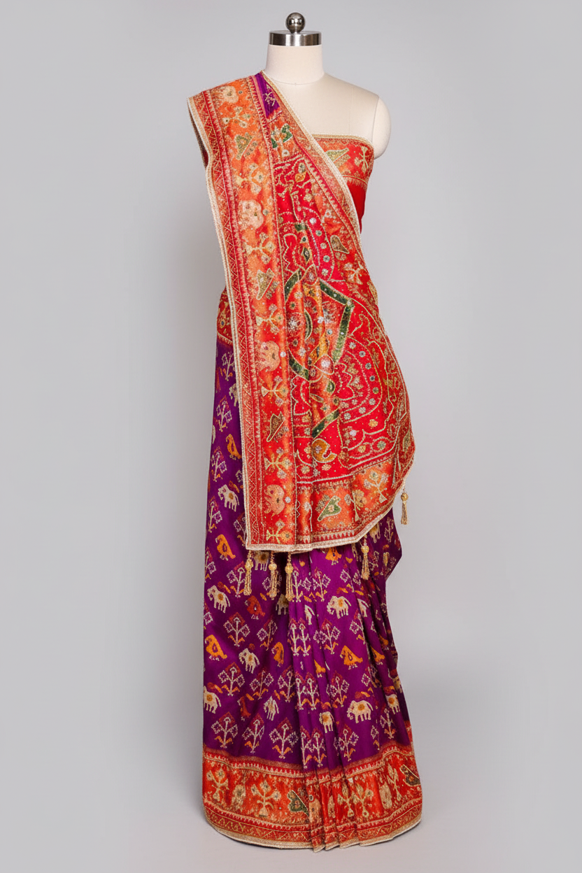 Purple Silk Woven Patola Saree with Handwork Pallu and Border