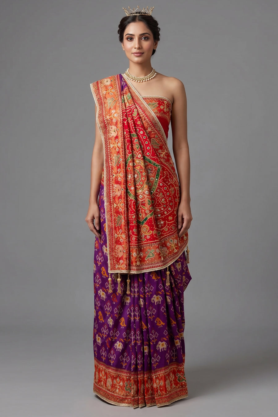 Purple Silk Woven Patola Saree with Handwork Pallu and Border
