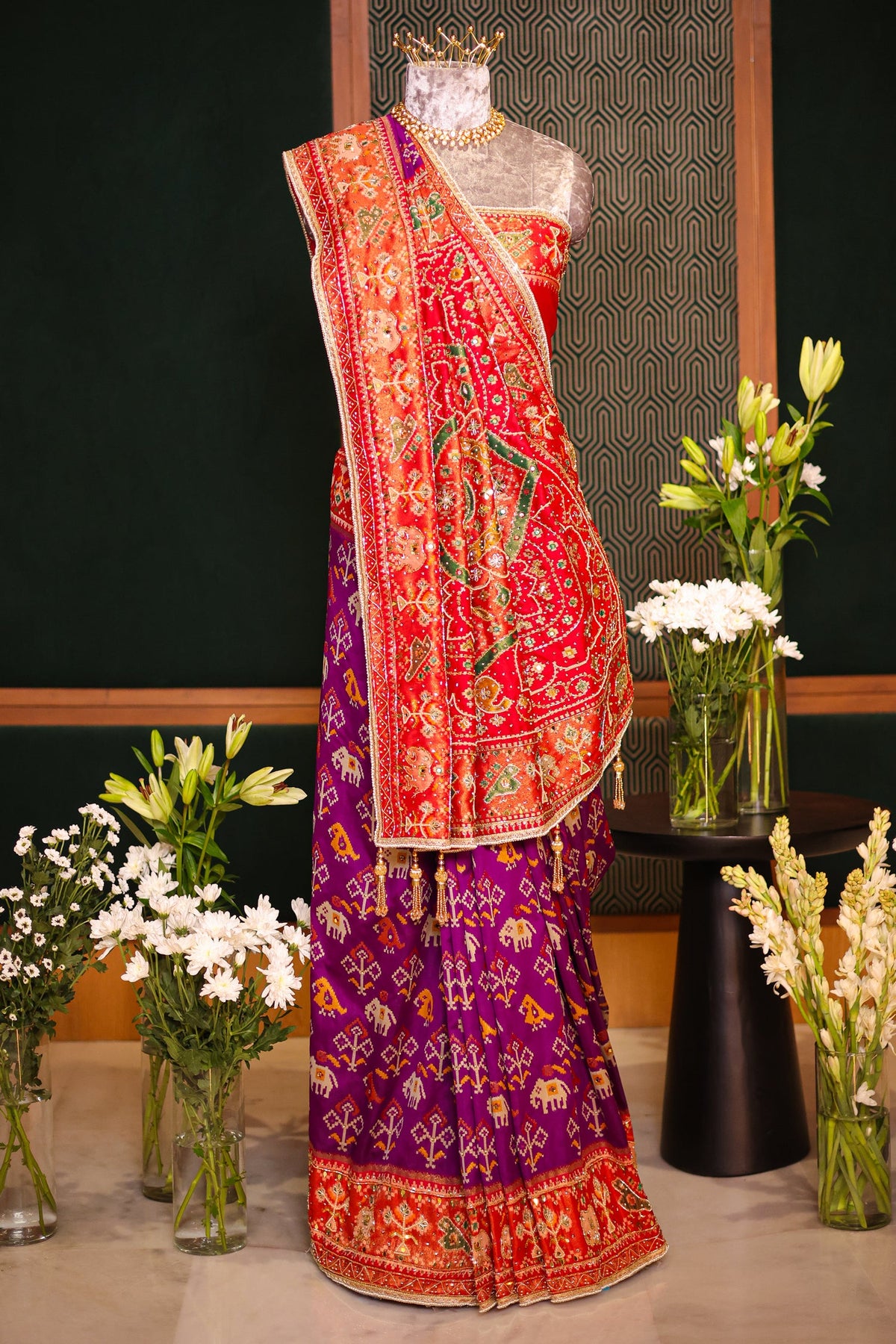 Purple Silk Woven Patola Saree with Handwork Pallu and Border